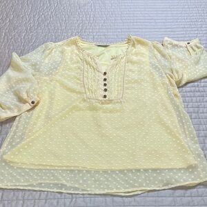 Christopher & Banks Light Yellow Swiss Dot Pintuck Blouse WOMEN SIZE M